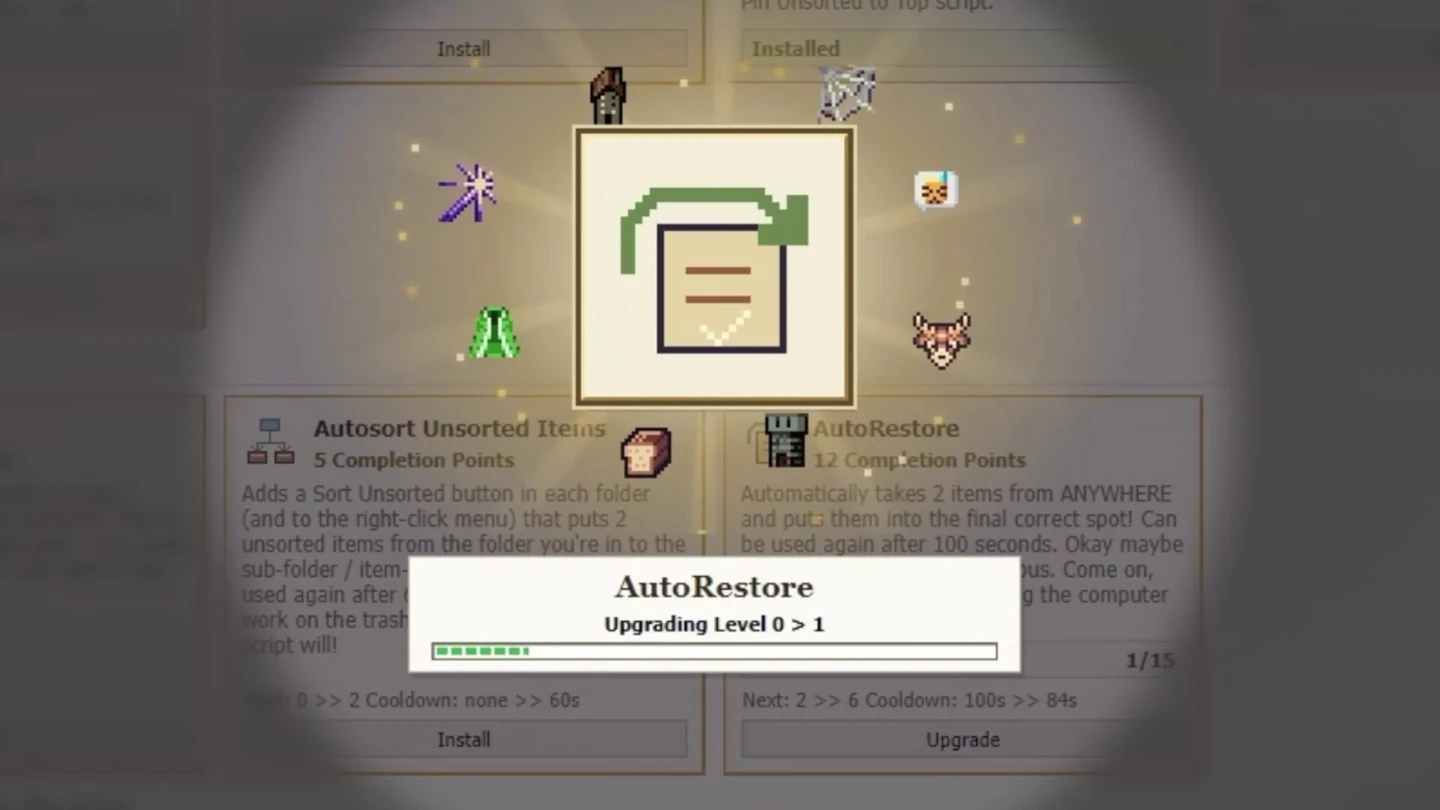 Deleted Wiki AutoRestore userscript detail window showing upgrade controls